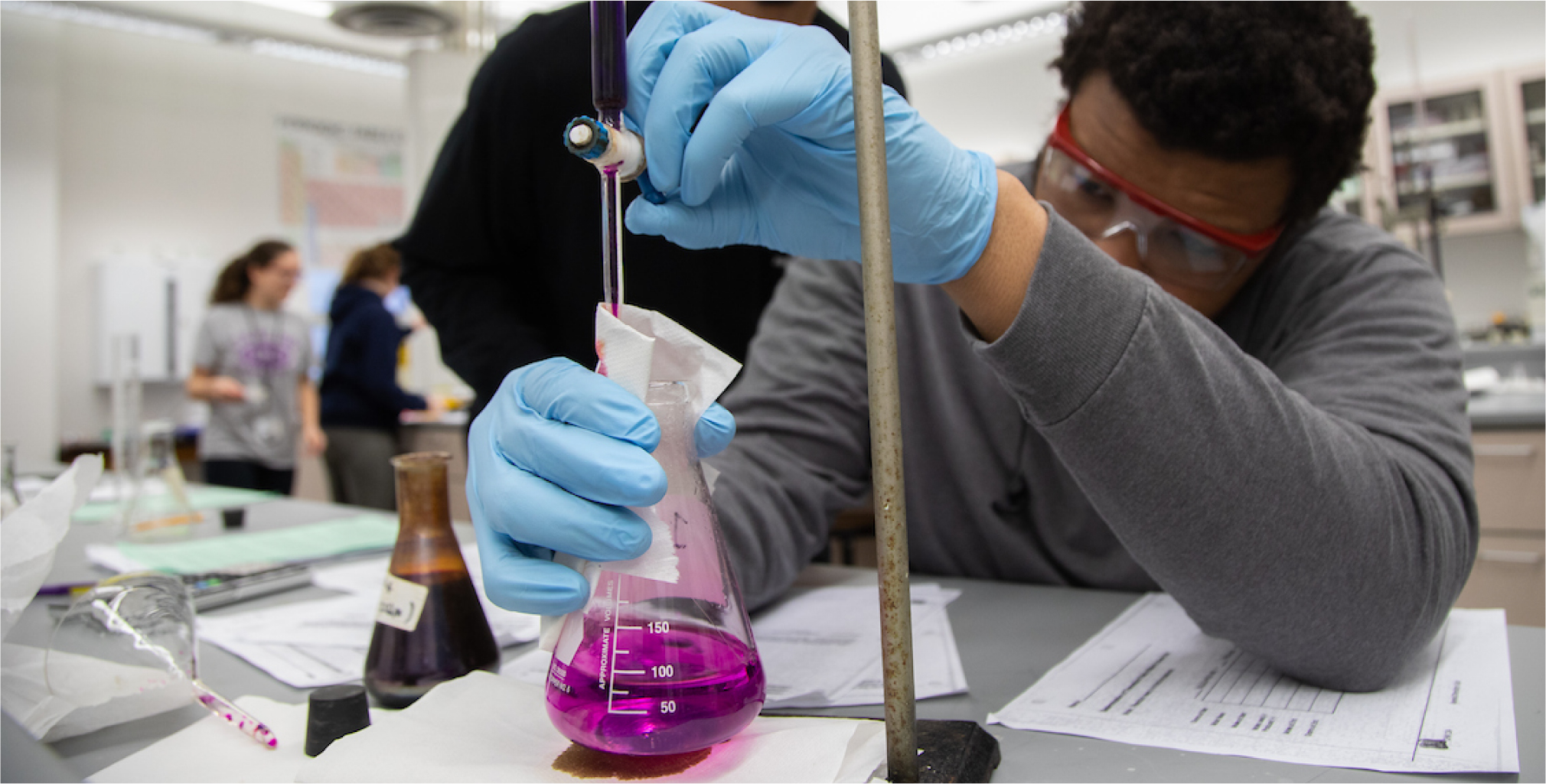 Student working in science lab