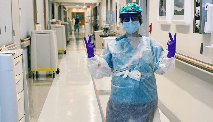 Abby Linton wearing full PPE